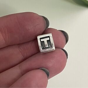 Pandora Alphabet Block ‘T’ Initial Three Sided Oxidized Charm, 925